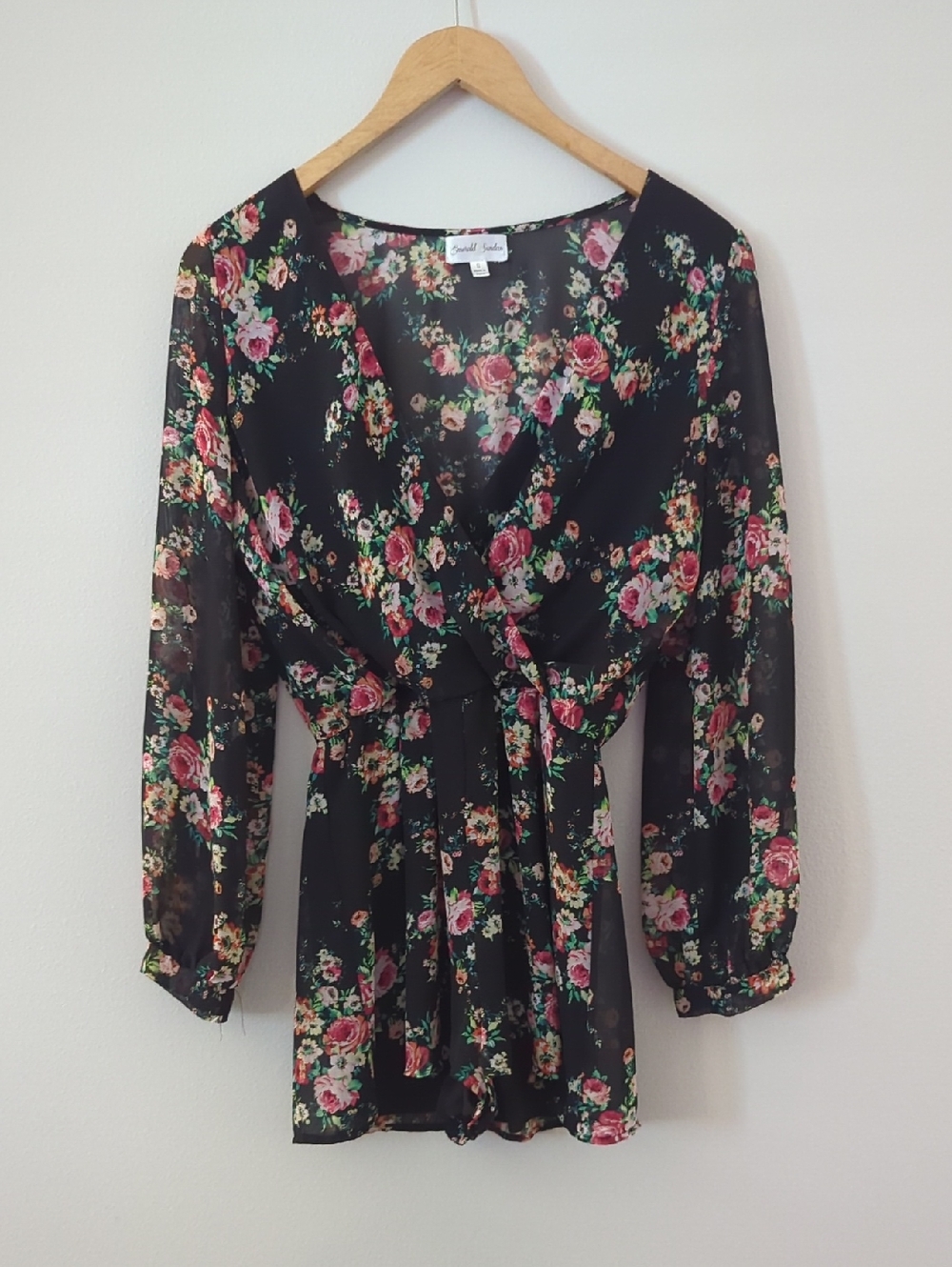 Black Floral Romper with Pink Roses